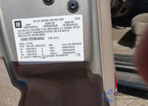 2003 Chevrolet Tahoe Ls z USA, uszkodzony, nr VIN 1GNEC13Z53R240522